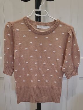 Astr Blush Pink Polka Dot Short Sleeve Crew Neck Sweater